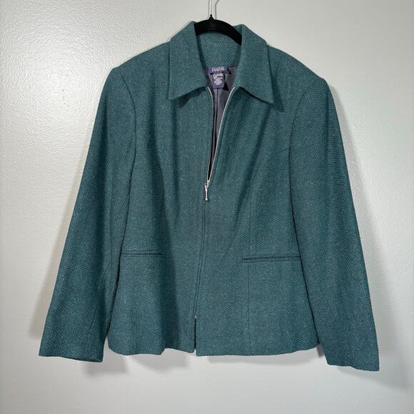 Hillard Hanson Teal Wool Blend Tweed Zip Up Jacket - Size 16W - Womens Plus Size - Picture 1 of 7
